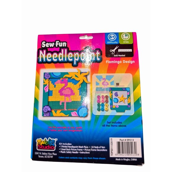 Lot of 7 Sew Fun Needlepoint Kit Flamingo Design Includes Yarn & Frame - Picture 5 of 7